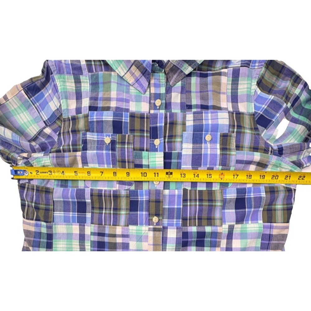 LL Bean Madras Patchwork Plaid Shirt Petite Roll Tab Sleeve Cottage MP - Picture 11 of 16